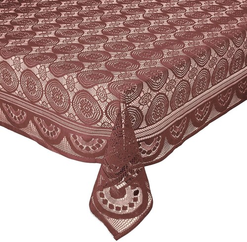 New Cotton 6 Seater Circle Design Dining Table Cover (Brown, Pack of 1 ) - Picture 2 of 3