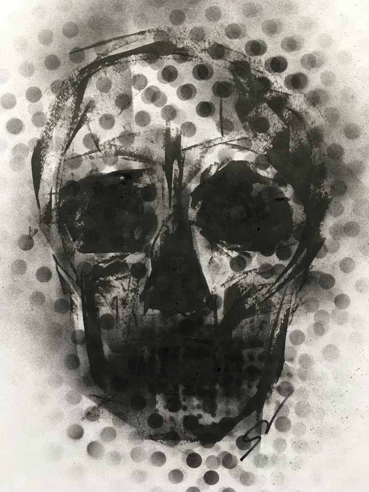 Original Firmado Tinta Spray Pintura Graffiti Pop Art of a Skull A3 aprox. Foto 3 de 4