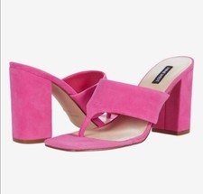 Nine West Gogo Women's Pink Suede Thong Block Heel Dress Sandals Size 7.5