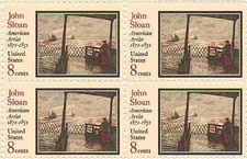 1971 John Sloan American Artist Block of 4 8cPostage Stamps, Sc#1433, MNH, OG