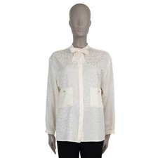 71548 auth CHANEL cream silk 23A DAKAR LEOPARD JACQUARD BOW Blouse Shirt 40 M