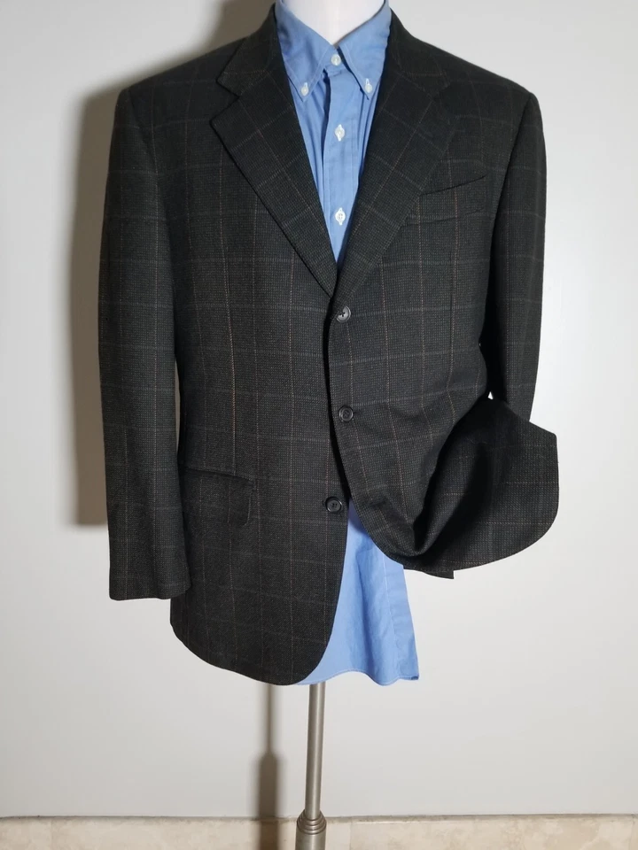 42R Isaia Check canvas Green Orange Black Check tweed sport Coat Blazer jacket - Image 4 of 4