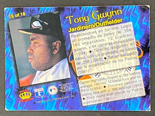 Tony Gwynn 1995 Pacific Collection Auto # 15 of 18 - Picture 6 of 10