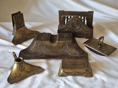 Antico RARO elegante set da scrivania/scrittoio Art Nouveau in bronzo  dorato - Main Image