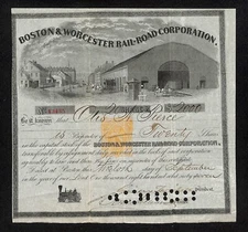Boston & Worcester Rail-Road Corporation 1868 Stock Certificate Otis N. Pierce