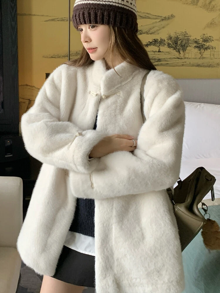 OFF WHITE Cappotto pelliccia visone peluche collo lungo spessi invernale 2024 donna cappotti caldi