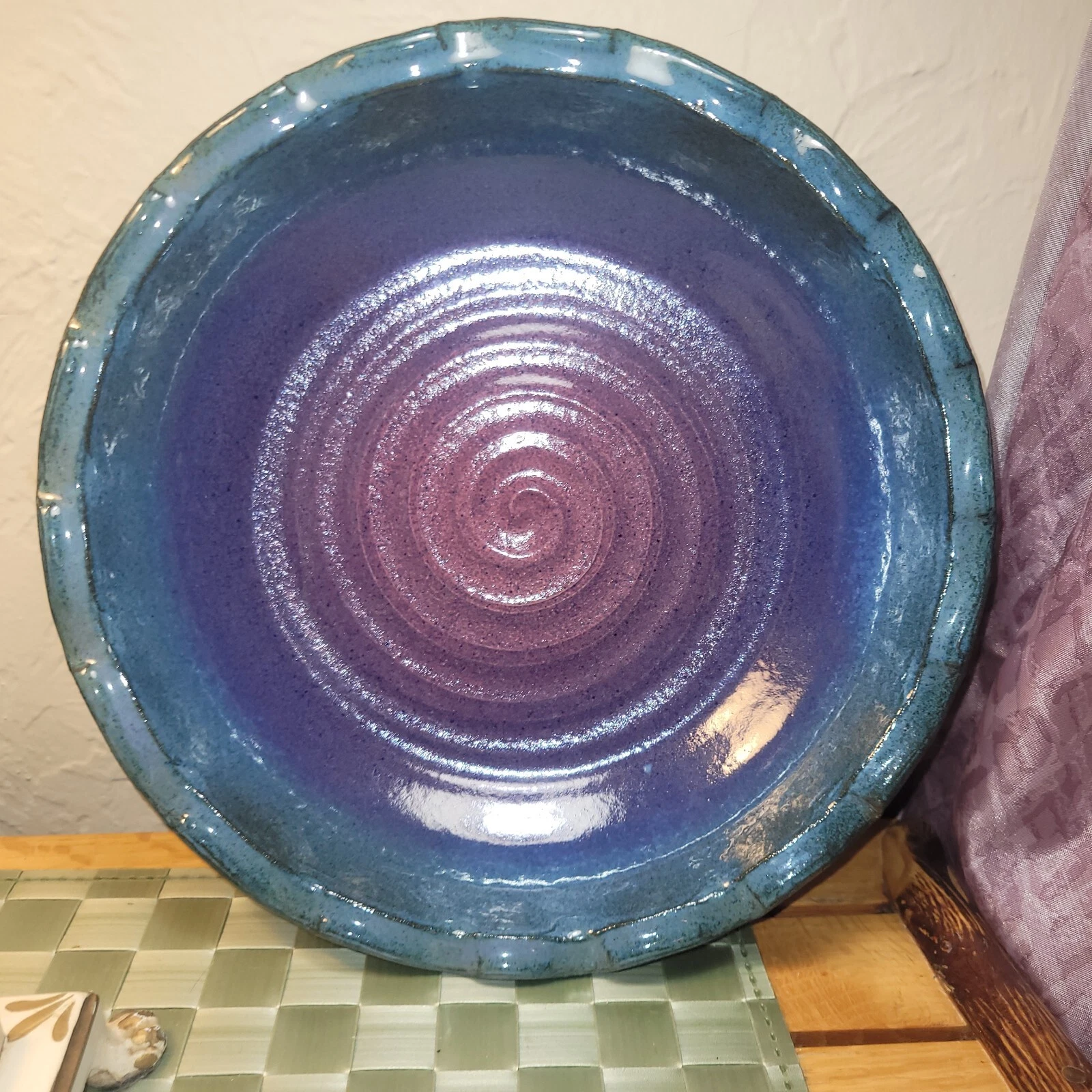 Stoneware Pottery Pie Plate 10" Deep Dish Signed Tina Marie 96