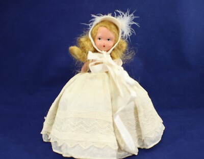 Nancy Ann Story Book Doll IVORY FLORAL DRESS Blonde Bisque 6 ½  Vintage USA