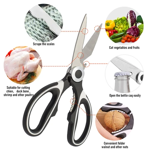 2 Stainless Steel Kitchen Shears Heavy Duty Scissors for Meat Fish Chicken Bones - Picture 12 of 13