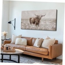 Vintage Wall Art Painting Art Meadow Wall Decor Scenery Poster 24x48 Brown Cow