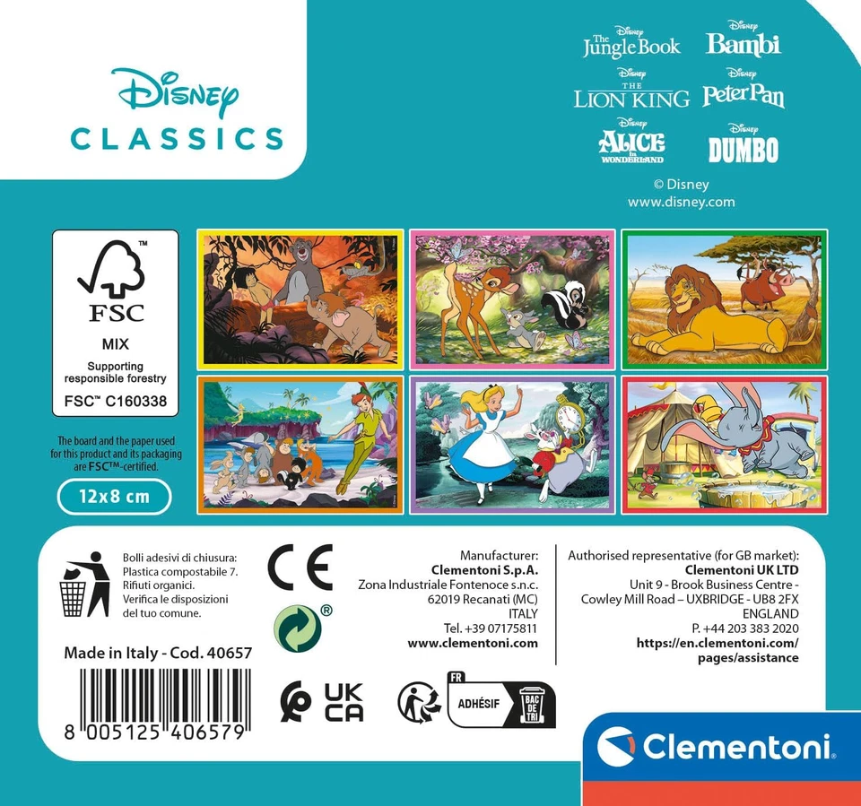 Classics-6 Pezzi Bambini 2 Anni, Cartoni Animati, Cubi, Puzzle Disney, Made in I - Immagine 2 di 4