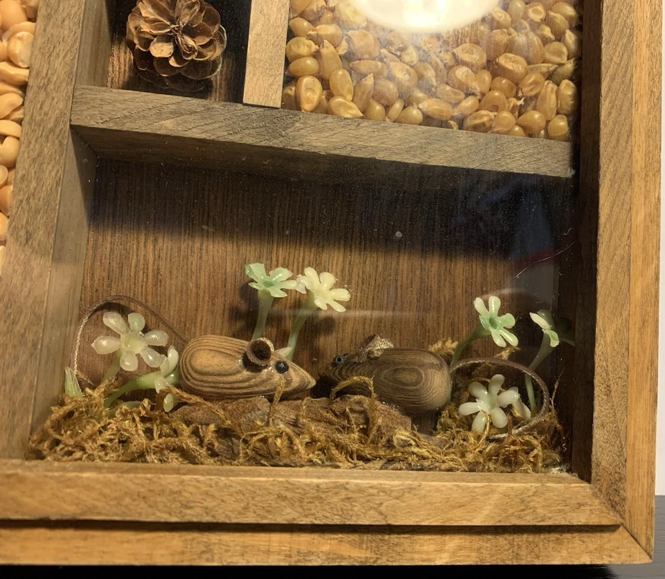 Caixa de sombra de madeira vintage ratos feijão milho cottagecore decoração de campo fazenda - Imagem 2 de 4