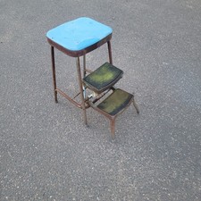 Mid Century Stool with Steps Prestige Made In England 1960s Blue A Project Rare