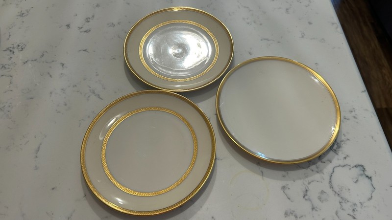 Antique Lenox Gold Encrusted Band Plates Lot of 3 Mixed Pattern Cream USA