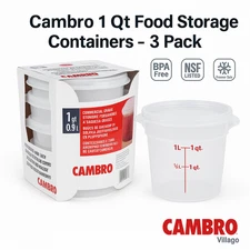 Cambro 1 Qt Translucent Round Food Storage Containers w/ Lids, 3 Pack