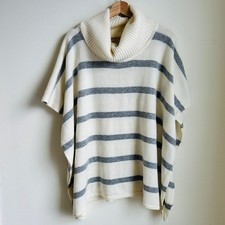 LOFT Striped Turtleneck Poncho Sweater I Size XS/S I Cream Gray Cozy Fall Winter