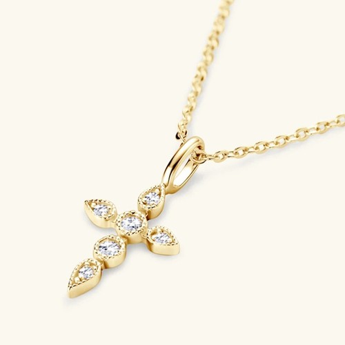 D Color Round Moissanite Cross Pendant Necklace 925 Sterling Silver Chain GRA - Picture 3 of 17