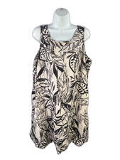 Tahari Women's Black/Ivory Floral Sleeveless Linen Short Dress - Plus 1X