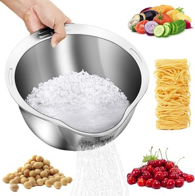 4-in-1 Rice Washer Strainer Bowl   Stainless Steel Colander