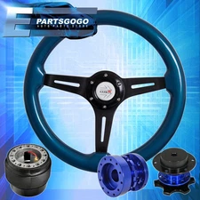 Blue Wood Deep Dish Steering Wheel + Quick Release + Extender For 89-98 240Sx