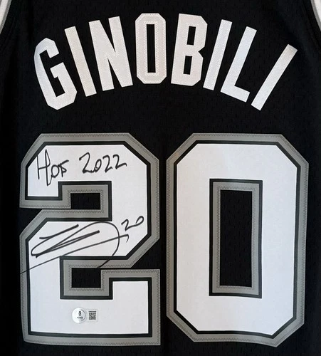 Manu Ginobili "HOF 2022" signed San Antonio Spurs NBA Mitchell & Ness Jersey BAS