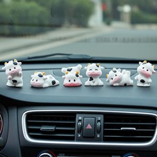 6 Pcs Mini Cows Car Accessories Cute Cow Car Dashboard Ornaments Cow Print