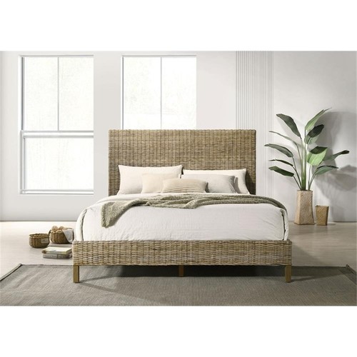 Coaster Zyla Coastal Woven Rattan Wood Queen Panel Bed Kubu Gray - Picture 2 of 6