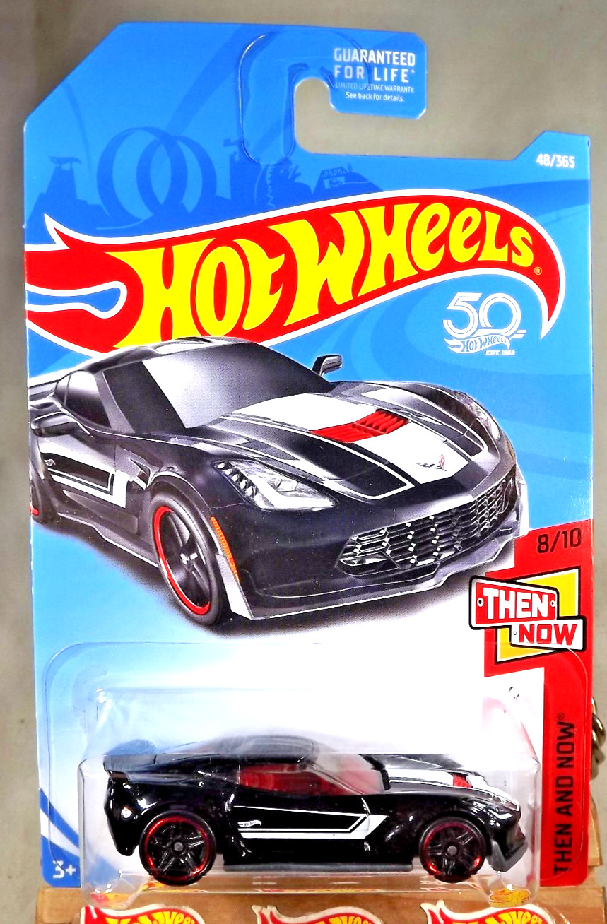 2018 Hot Wheels #48 Then and Now 8/10 CORVETTE C7 Z06 Black w/Black Pr5 Spokes