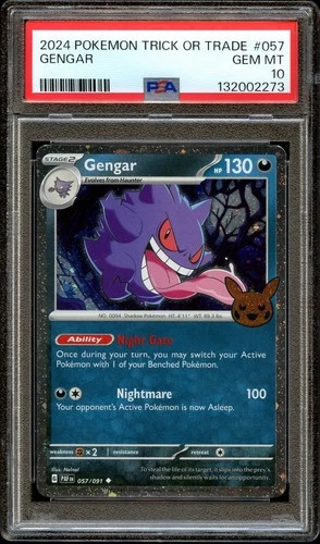 PSA 10 GEM MINT Gengar 057/091 COSMOS HOLO Trick or Trade Pokemon Card 273
