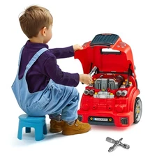 VEVOR Engine Toy Kids Mechanic Car Repair Set with Removable Parts Red