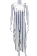 MSK Womens Linen Striped V-neck Sleeveless Crop Wide Leg Jumpsuit White Size L