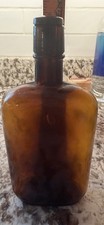Amber Large Bottle With Glass Stopper Vintage Rectangular Apothecary Style Brown