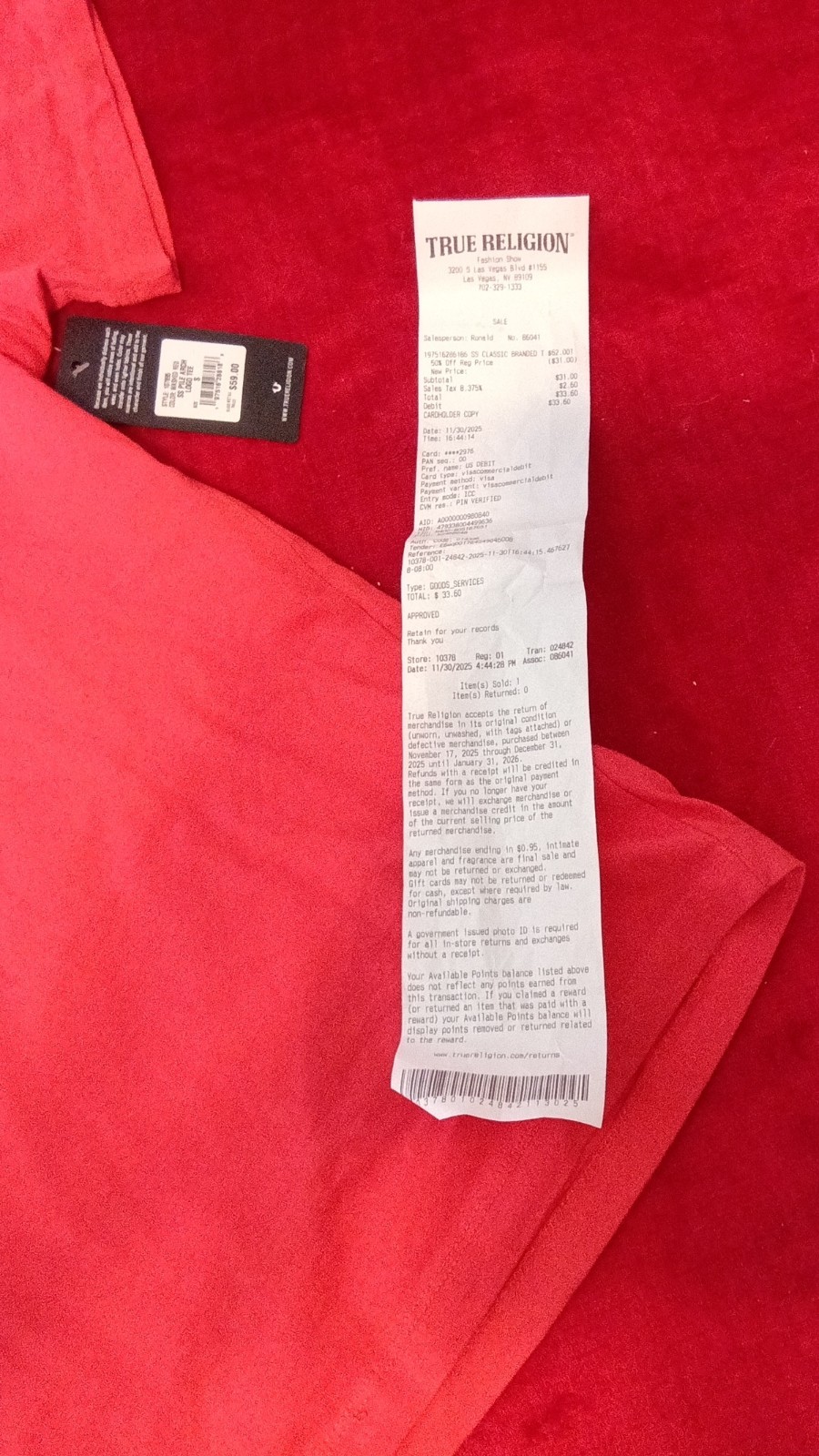 True Religion Red Classic Branded Logo Tee Men's S Cotton Logo T-Shirt thumbnail 6