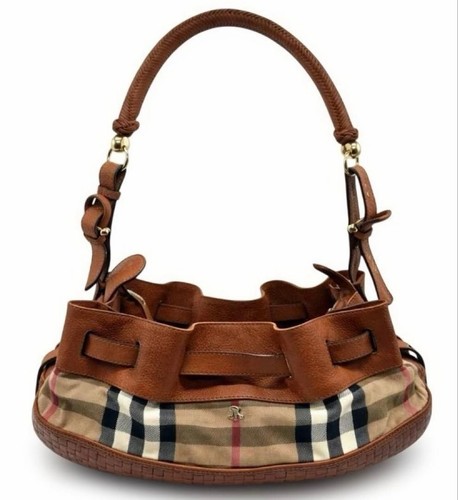 Excellent Condition BURBERRY Handbag Nova Check Leather Shoulder Canvas Brown