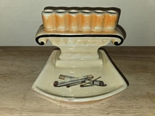VTG 4" X 3.25" DECORATIVE CZECH TABLE TOP CERAMIC ASHTRAY 6 CIGARETTE HOLDER