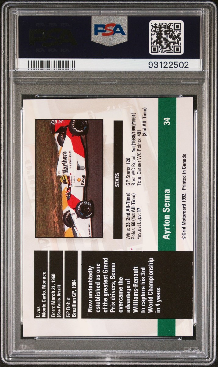 1992 GRID FORMULA ONE #34 AYRTON SENNA PSA 9 | eBay