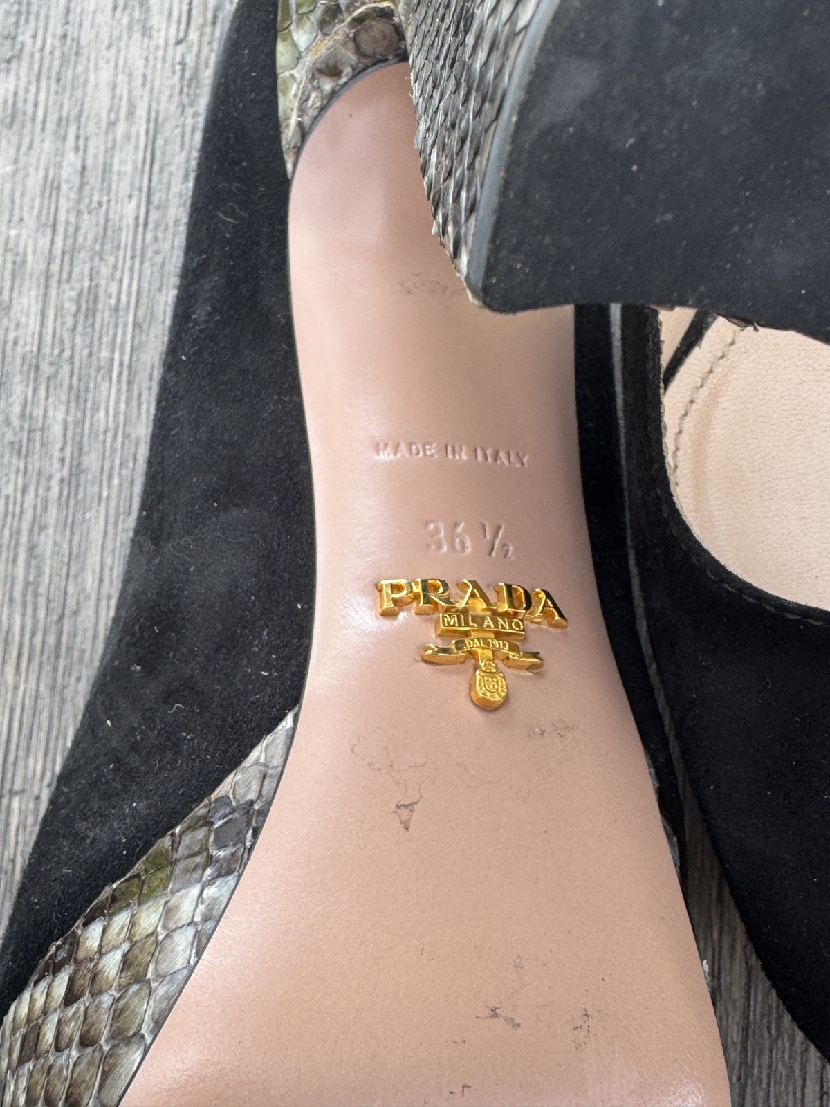 Prada Black Suede-Python Platform Pumps Architect… - image 10