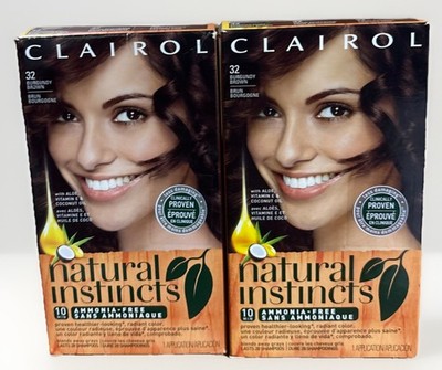 2 CLAIROL NATURAL INSTINCTS 32 BURGUNDY BROWN HAIR COLOR With ALOE AMMONIA FREE