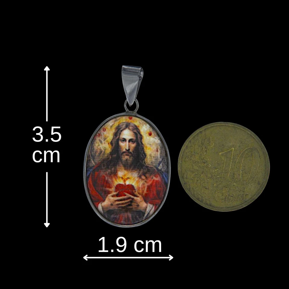 Ciondolo in Argento 925 Sacro Cuore Volto di Gesù Cristo Pendente Medaglia Gesu - Immagine 4 di 4