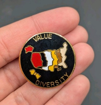 Vtg 1980 Value Diversity Map Enamel Gold Tone Ethnic Love Acceptance Pin