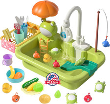 CUTE STONE Play Sink with Running Water, Kitchen Sink Toys with Upgraded Electri