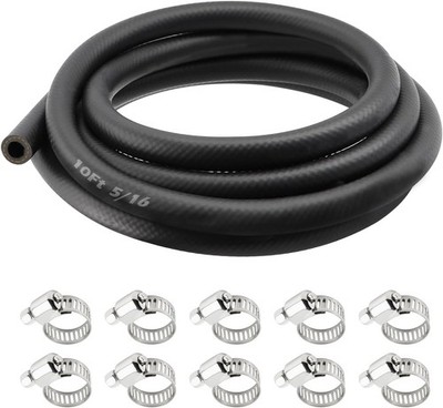 10Ft NBR Fuel Line Kit with 10 Steel Clamps,5/16 Fuel Line Hose for Oil & 