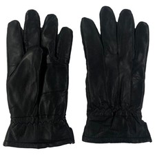 Mens Black Leather Gloves with Plush Lining Gathered Wrist