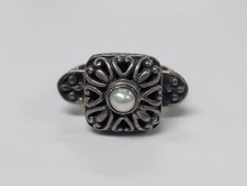 Vintage Sterling Silver Pearl Ring w/ Ornate Style Band Sz 5.75  7.3g  1-A134
