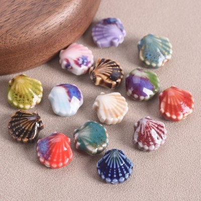 10 Stk Muschelperlen 12x11mm glasiert Keramik Handmade Ceramic Scallop Beads