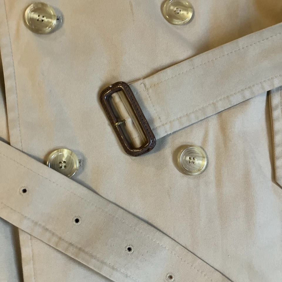 VTG Chaps Ralph Lauren Size 38R Beige Mens Trench Coat Wool Collar Belt - Image 3 of 4