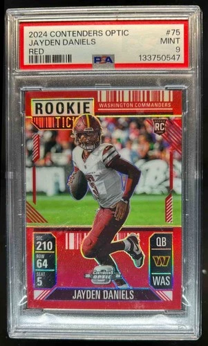 2024 Contenders Optic Jayden Daniels Rookie Ticket RC Red Prizm #/199 PSA 9