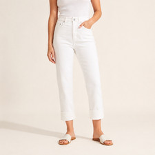 Frye High Rise Crop Jeans Women  s Stretch Cuffed Ivory Size 6 W28 / 16 W34