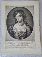 Antique 17th C. Mezzotint Engraving Print of Queen Mary II Glorious Revolution 2