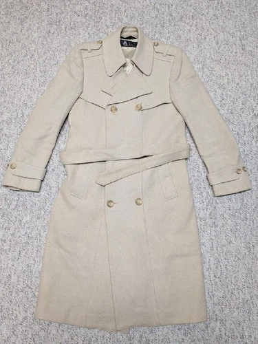 vintage OVERCOAT wool BELTED off-white 36 sherlock AMERICAN MALE slim XS image 15